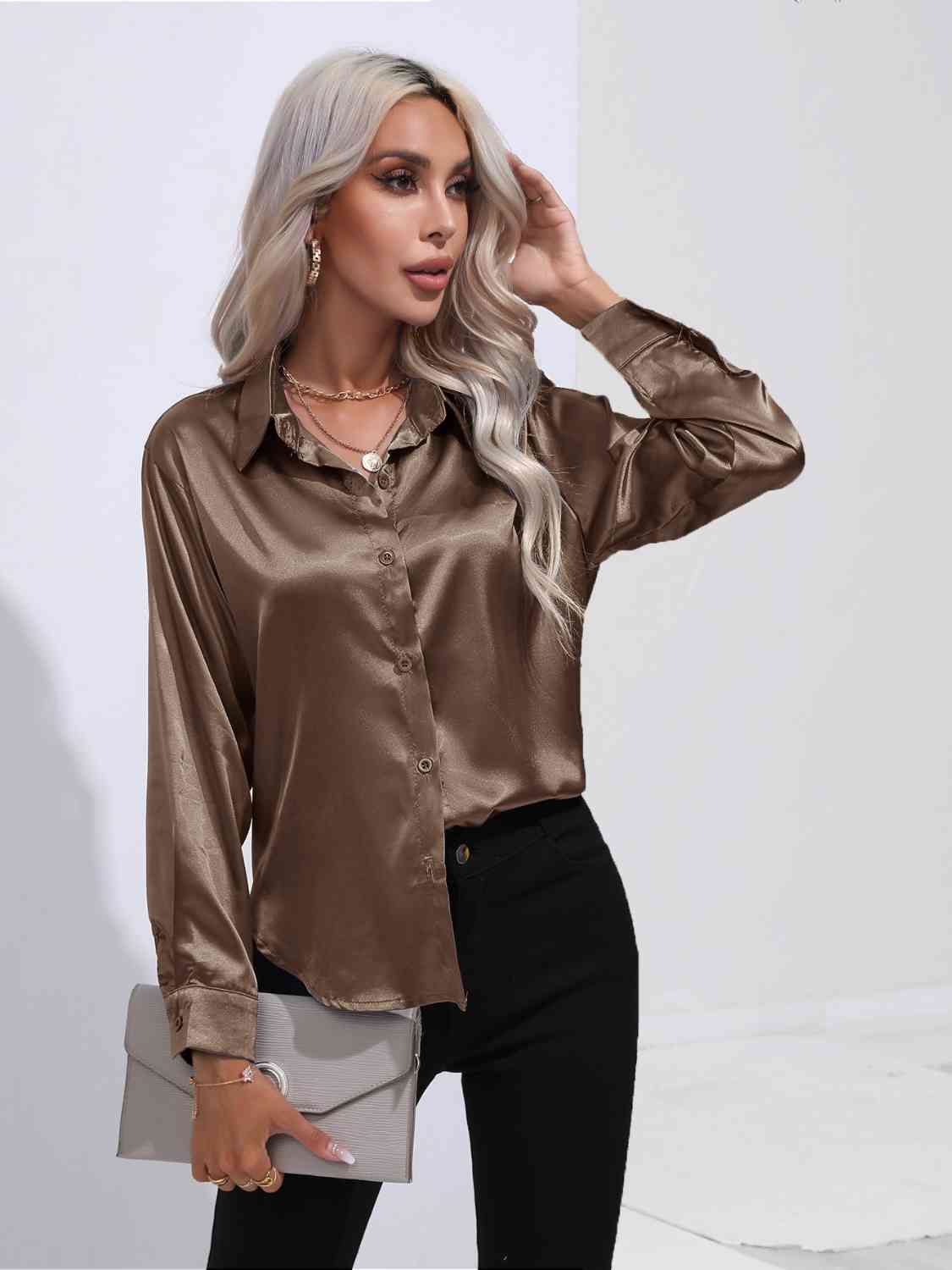 swvws Collared Neck Buttoned Long Sleeve Shirt