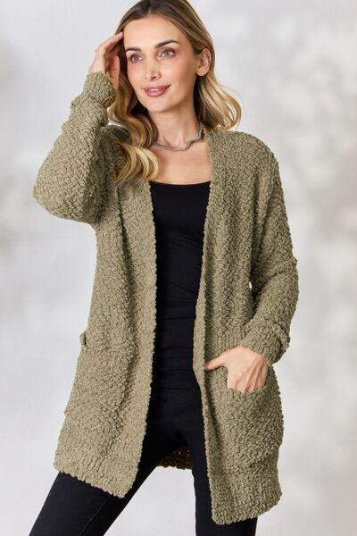 swvws Zenana Falling For You Full Size Open Front Popcorn Cardigan