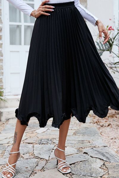 swvws Frill Trim Pleated Elastic Waist Skirt