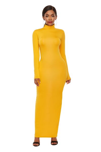 swvws Mock Neck Long Sleeve Maxi Slim Dress