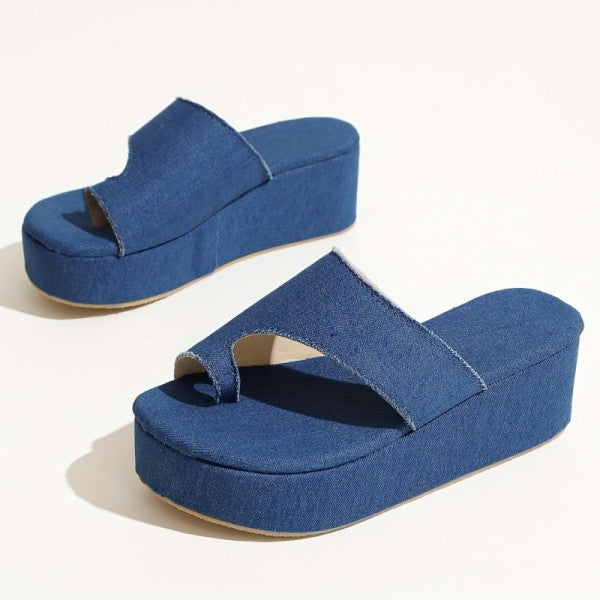 swvws - Blue Casual Patchwork Solid Color Round Comfortable Wedges Shoes