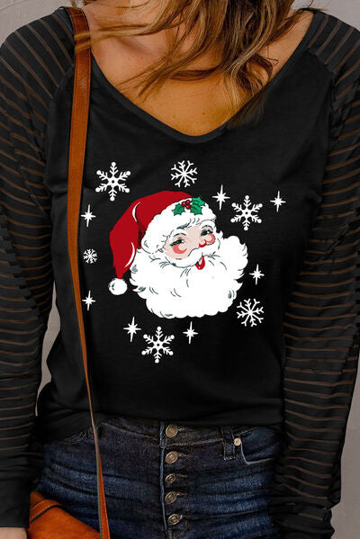 swvws Santa Graphic Striped Long Sleeve T-Shirt