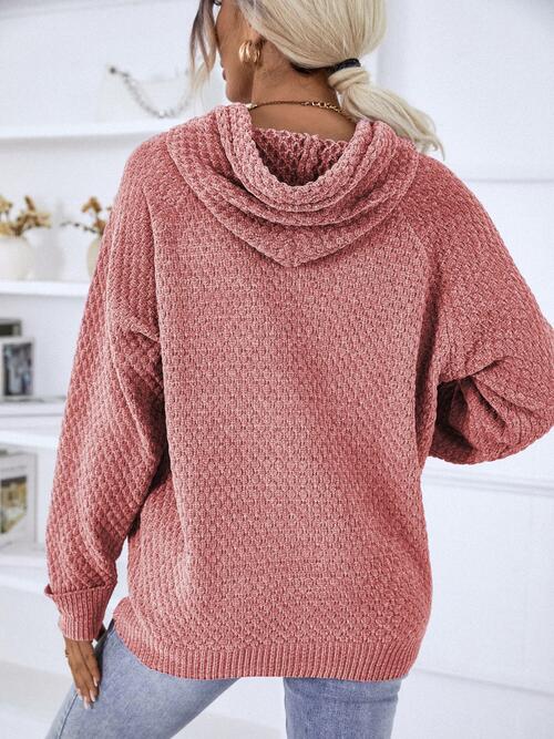 swvws Texture Drawstring Long Sleeve Hooded Sweater