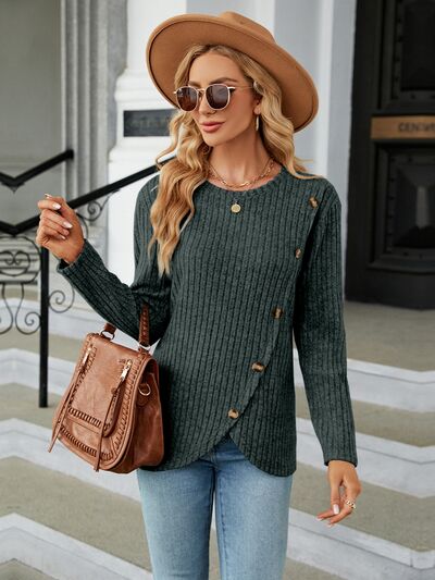 swvws Round Neck Long Sleeve Blouse