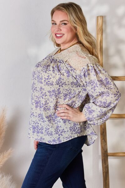 swvws Hailey & Co Full Size Lace Detail Printed Blouse