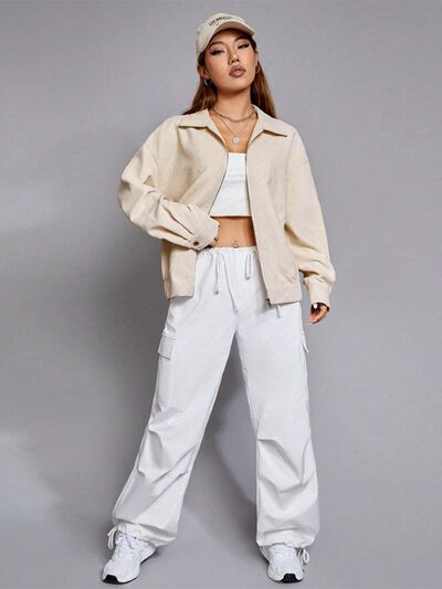 swvws Zip Up Dropped Shoulder Cropped Jacket