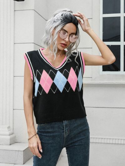 swvws Geometric V-Neck Sweater Vest