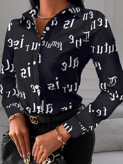 swvws Printed Collared Neck Long Sleeve Shirt