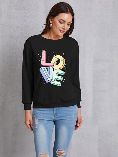 swvws LOVE Round Neck Long Sleeve Sweatshirt