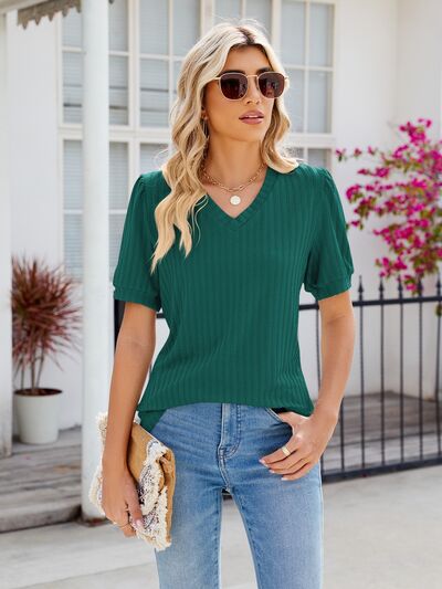 swvws V-Neck Short Sleeve Blouse