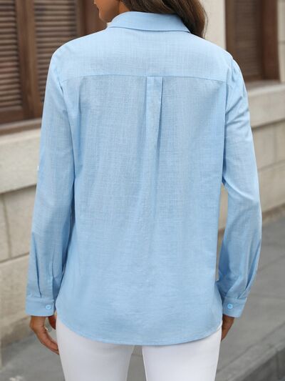 swvws Button Up Pocketed Long Sleeve Shirt