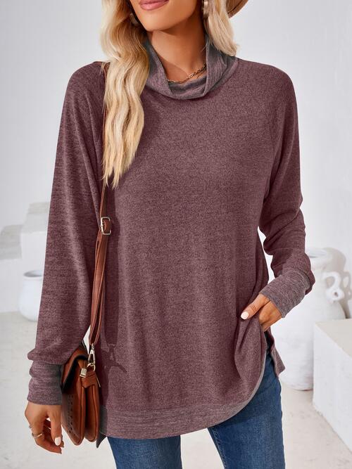 swvws Contrast Mock Neck Long Sleeve T-Shirt