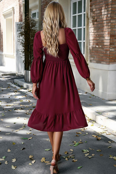 swvws Square Neck Balloon Sleeve Midi Dress