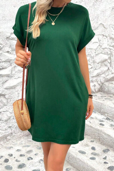 swvws Pocketed Round Neck Short Sleeve Dress