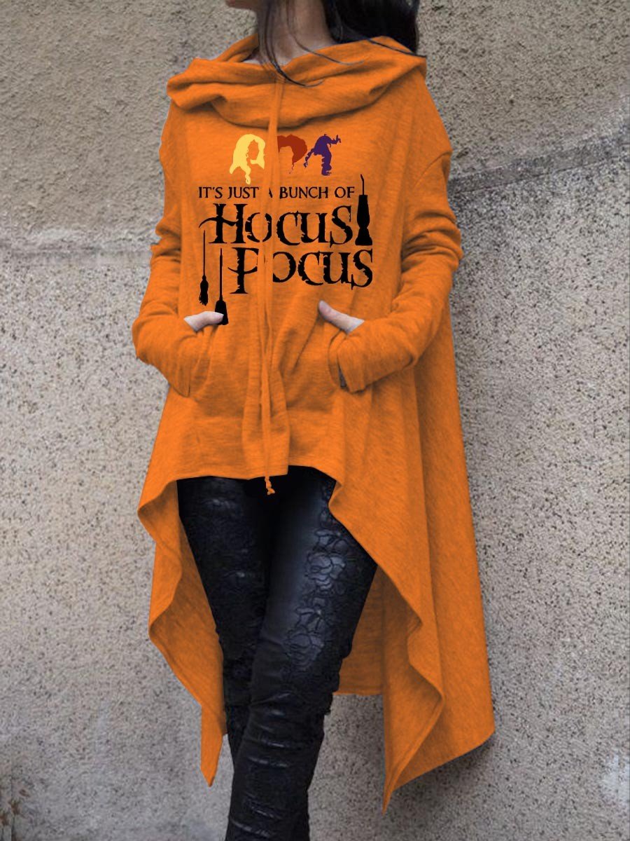 swvws Halloween Costume Halloween Witch Hoodies Y2K Fashion Printed Irregular Hem Oversize Female Long Sleeve Hooded Cloak Pullover Women's Sweatshirt