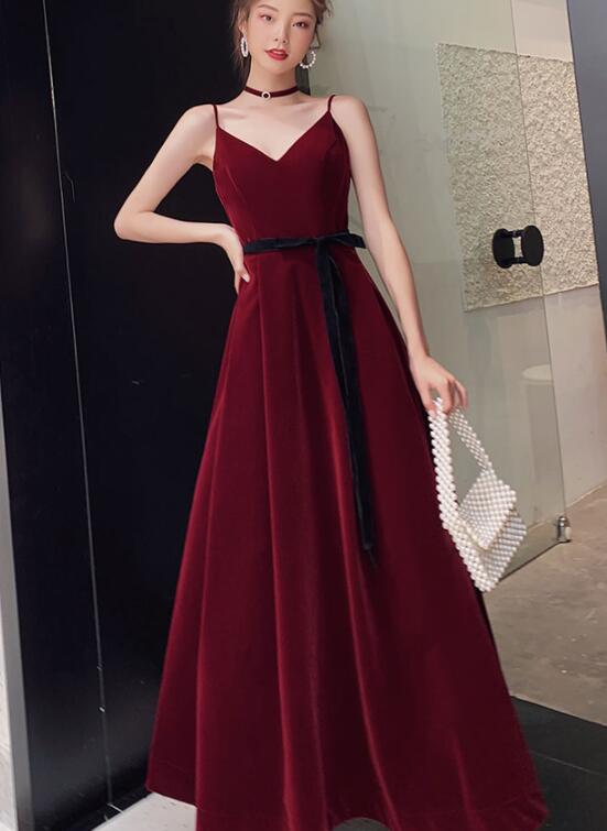 Tmallworld Beautiful Wine Red Velvet Long Party Dress Prom Dress, Dark Red Evening Dresses