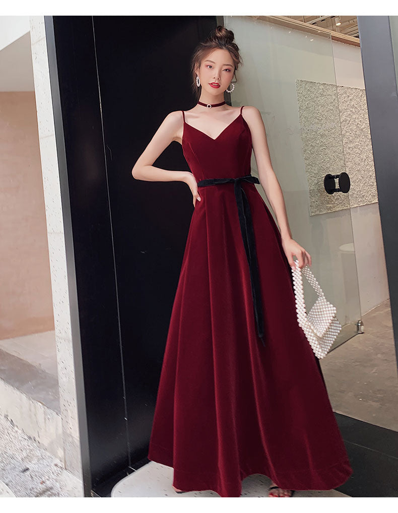 Tmallworld Beautiful Wine Red Velvet Long Party Dress Prom Dress, Dark Red Evening Dresses