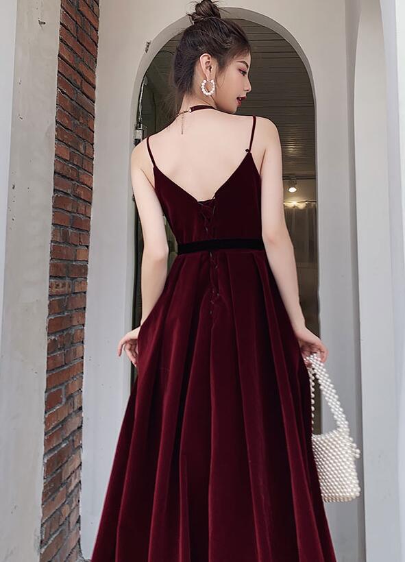 Tmallworld Beautiful Wine Red Velvet Long Party Dress Prom Dress, Dark Red Evening Dresses