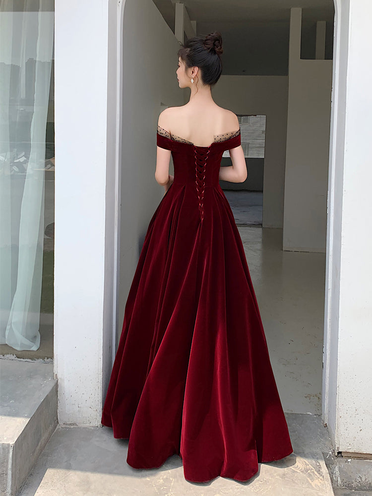 Tmallworld Elegant Burgundy Velvet A-line Lace-up Floor Length Party Dress, Dark Red Evening Dress Prom Dress