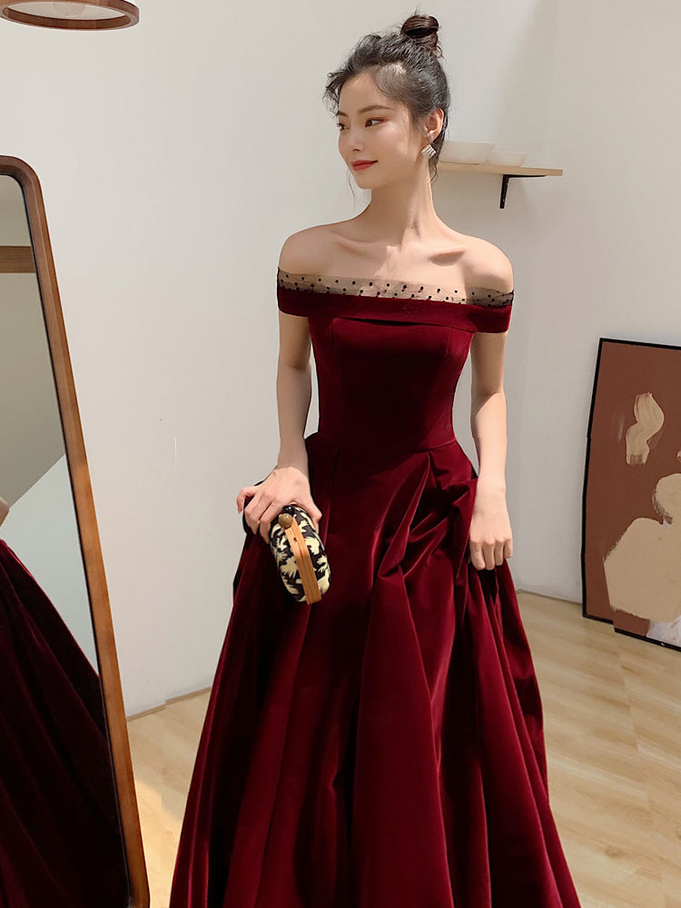 Tmallworld Elegant Burgundy Velvet A-line Lace-up Floor Length Party Dress, Dark Red Evening Dress Prom Dress