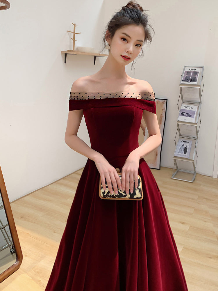 Tmallworld Elegant Burgundy Velvet A-line Lace-up Floor Length Party Dress, Dark Red Evening Dress Prom Dress