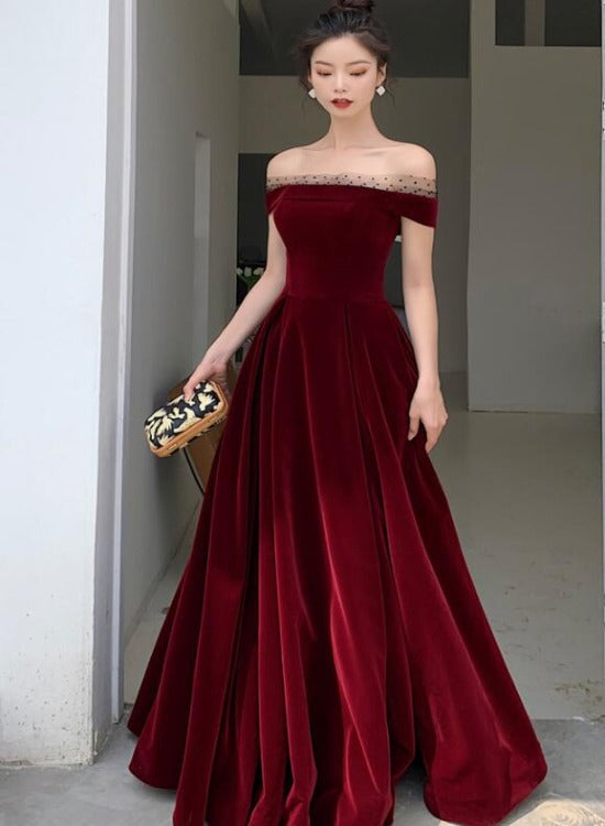 Tmallworld Elegant Burgundy Velvet A-line Lace-up Floor Length Party Dress, Dark Red Evening Dress Prom Dress