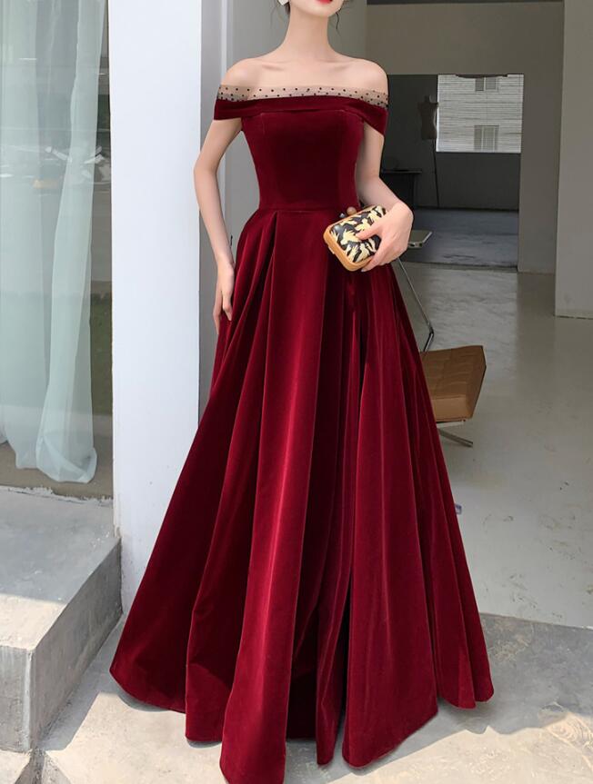 Tmallworld Elegant Burgundy Velvet A-line Lace-up Floor Length Party Dress, Dark Red Evening Dress Prom Dress