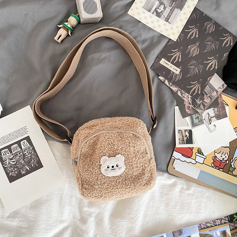 swvws  Japanese Style Imitation Lamb Hair Bag For Women  Fashion Plush Small Crossbody Bags Flap Shoulder Bag Women Phone Bag Bolsa