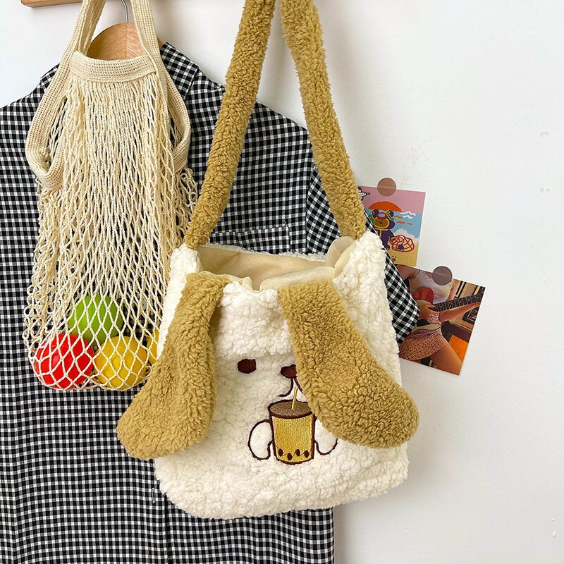 swvws  Winter Soft Plush Bag Women Imitation Lamb Wool Crossbody Bags Bunny Ears Shoulder Bag Kawaii Cross Body Bags Women Bolsa Bags