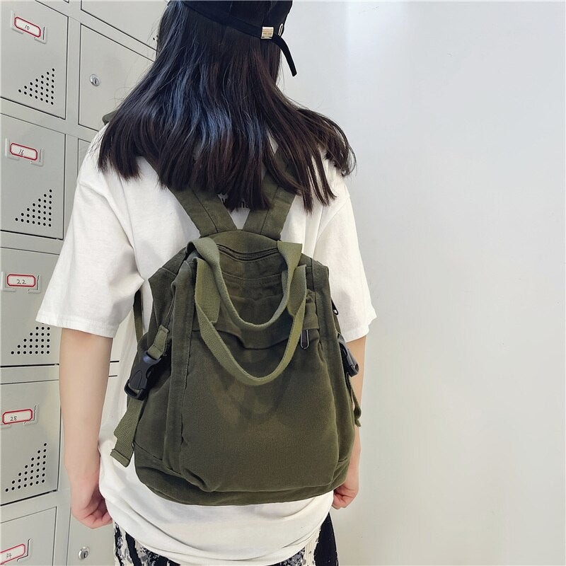 swvws School Bag Student Shoulders Large Capacity Khaki Backpack Fashion Canvas Backpacks Female College Teen Computer Bag Mochila