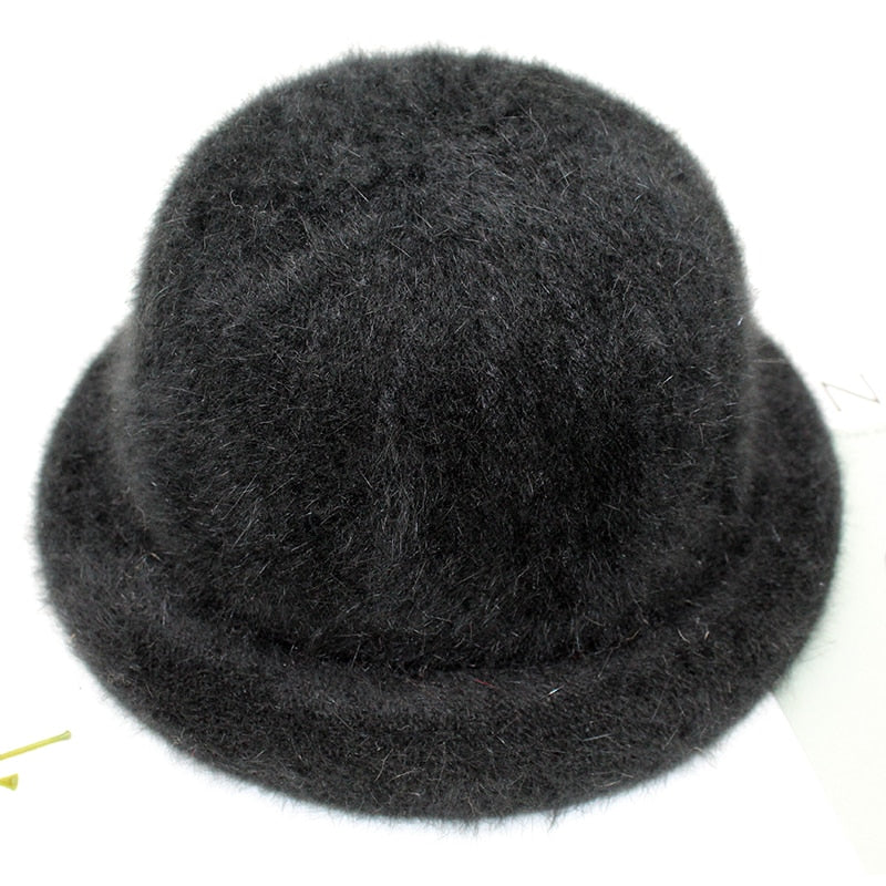 Wool Elegant Women Hat Dome Short Brim Hats Female British Retro Autumn Winter Basin Cap Faux velvet Hat RC2070