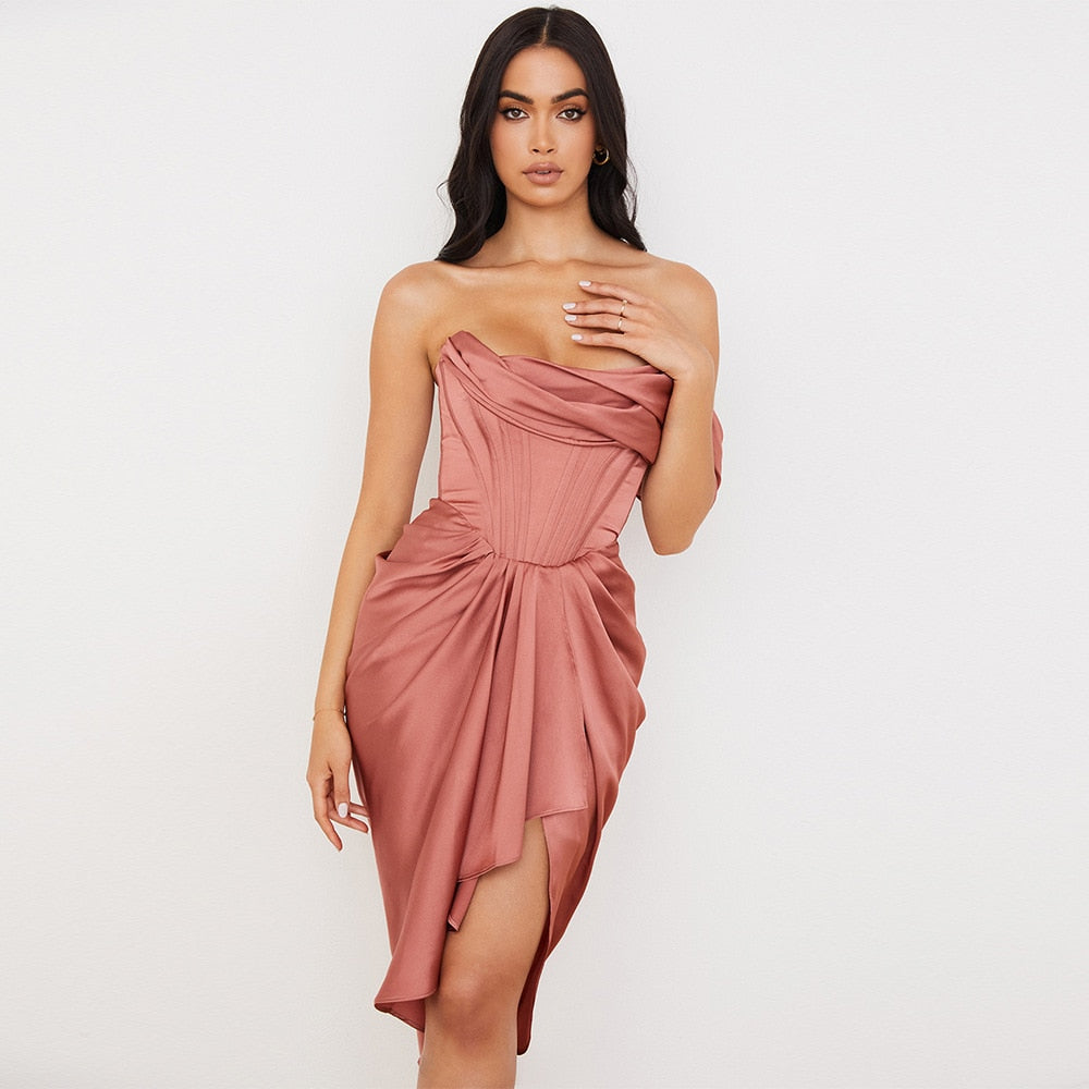 Women Dresses Summer Pink Party Dress House of Cb Dress Satin Bodyocn Dress Draped Sexy Celebrity Evening Club Dress