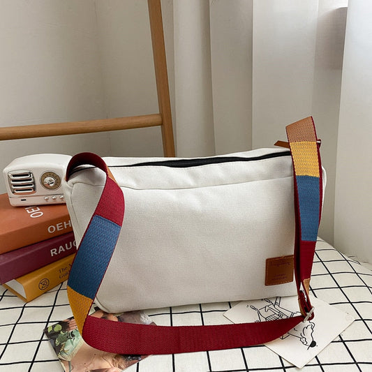 swvws  Large-capacity Canvas Bag For Women Simple Shoulder Bag Casual Crossbody Bags Women Colorful Strap Big Bag Women Bolsa Feminina