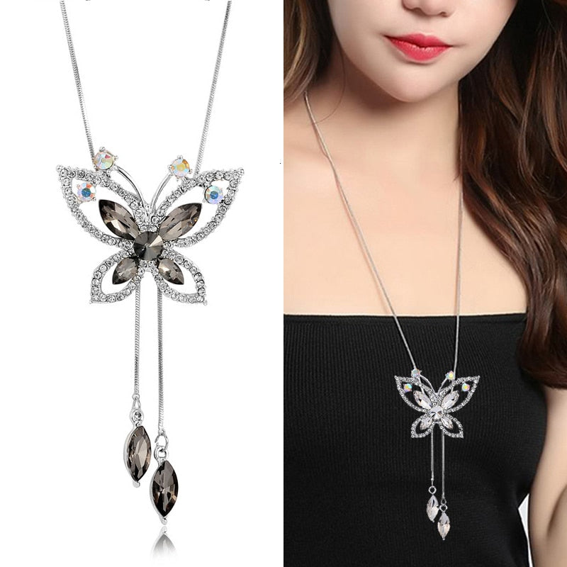 swvws Choker Necklace for Women Opal Stone Big Butterfly Collier Femme Fashion Jewelry Korean Long Chain Kolye Gift for Girl