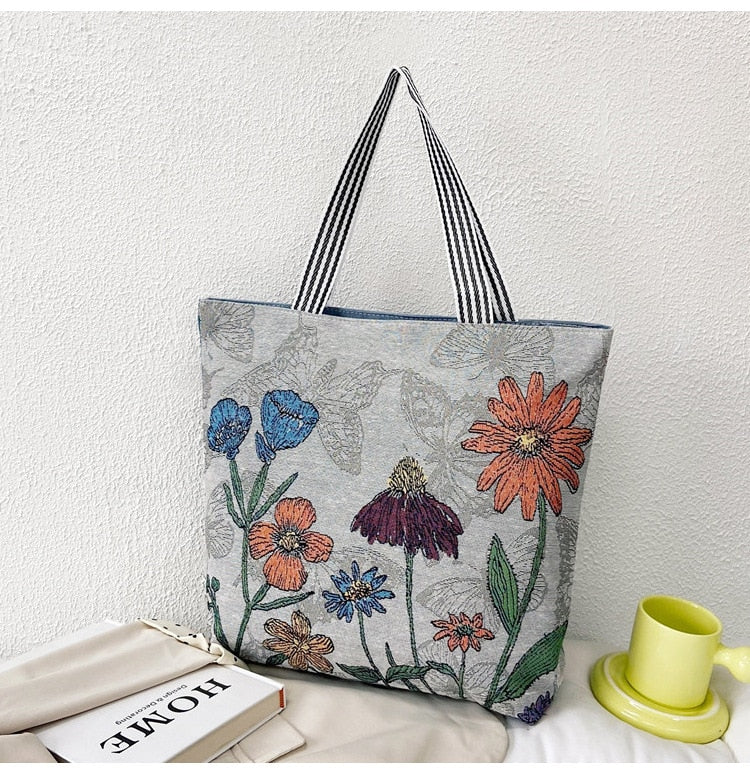 swvws  Fashion Folding Women Big Size Handbag Tote Ladies Casual Flower Printing Canvas Graffiti Shoulder Bag Beach Bolsa Feminina