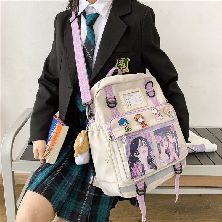 swvws Multifunctional Japanese Style Kawaii Backpack Nylon Shoulder Bag School Girls Tote Bag Crossbody Bag Large-capacity School Bags