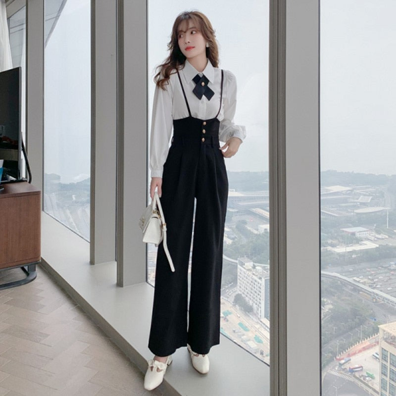 swvws  Spring Fashion Elegant Women Two Piece Suits Long  Sleeve Shirts Tops+Long Wide Leg Pants Trousers Sets