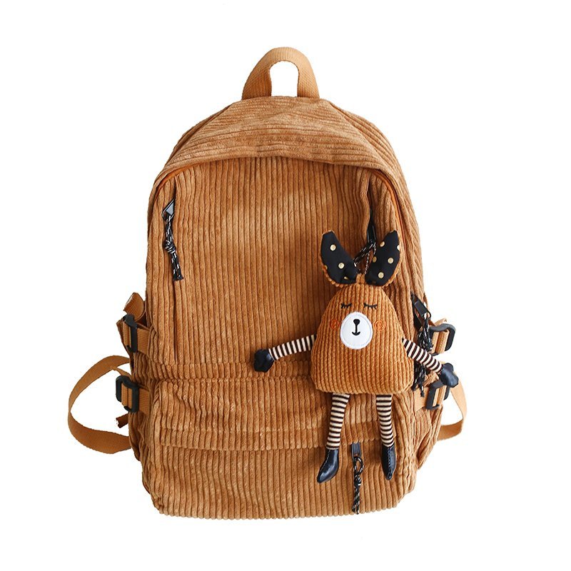 swvws Women Corduroy Backpack Khaki SchoolBag Cute Teenage Girls Harajuku Female Bag Student Kawaii Lady Book Pack New Fashion Mochila