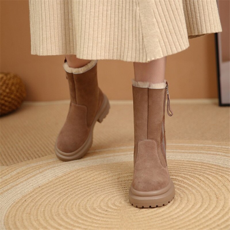 swvws  fashion inspo    Fashion Women Shoes Winter Shoes Women Round Toe Chunky Boots Warm Women Boots Platform Boots for Women Split Leather Boots