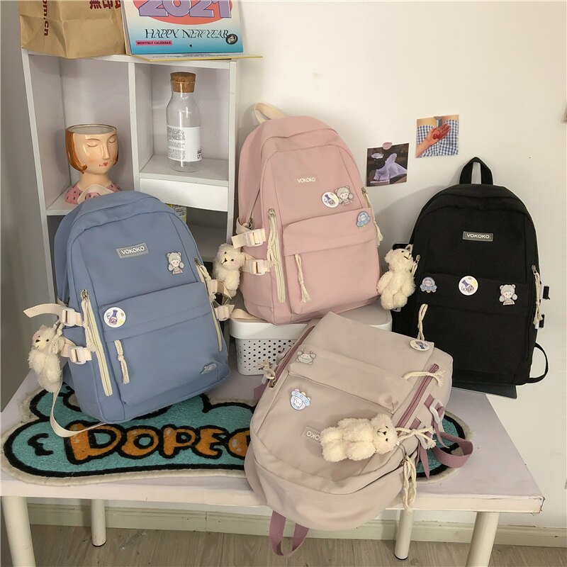 Back To School NEW Women Solid Color Nylon Backpack Bag School Book Backpack Girl Teenage Female Casual Travel Pink Large College Mochila Mujer