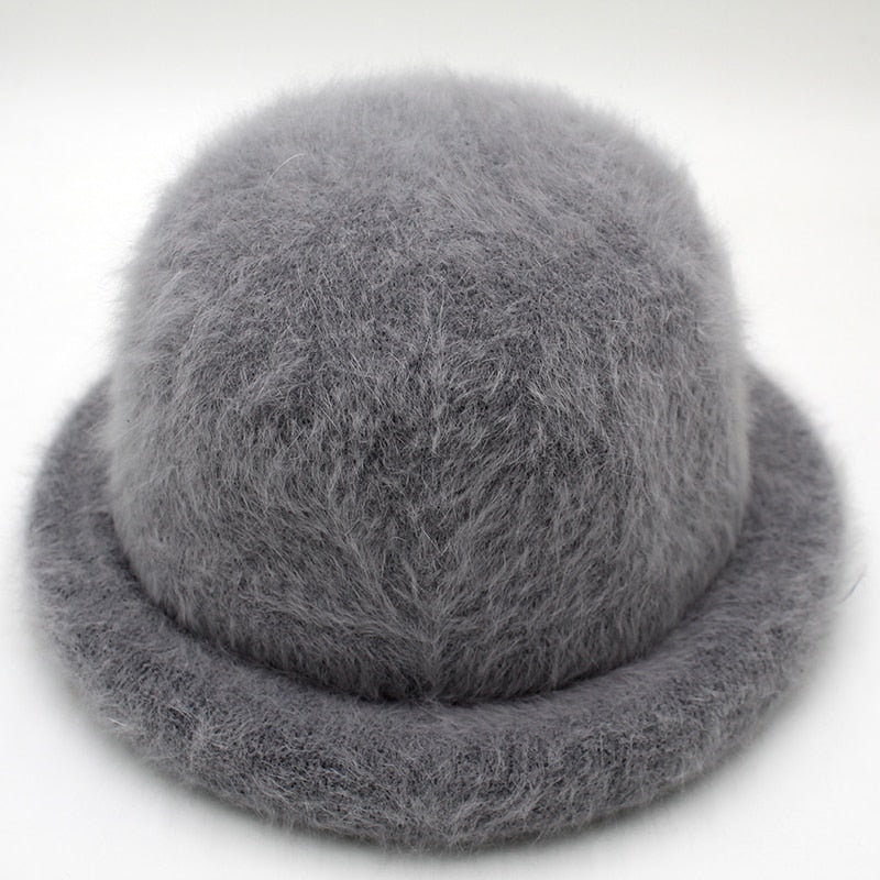 Wool Elegant Women Hat Dome Short Brim Hats Female British Retro Autumn Winter Basin Cap Faux velvet Hat RC2070