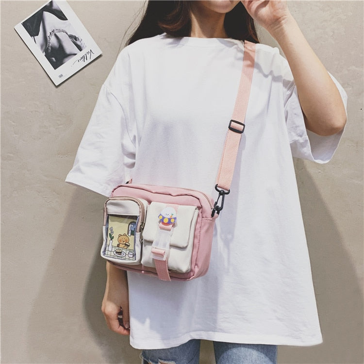 swvws  Japanse Style Kawaii Bag Girls Student Small Nylon Bag Mutipockets Transparent Crossbody Bags Women New Shoulder Bag Bolsa Mujer