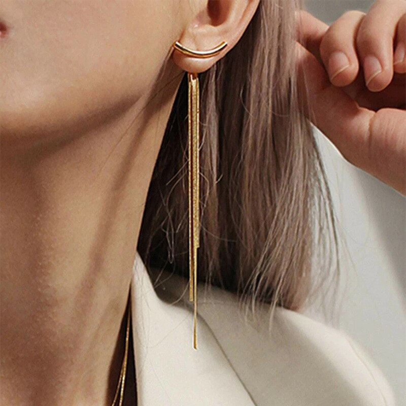 swvws Fashion Stars Tassel Dangle Earrings for Women  New Korean Gold Color Metal Punk Long Chains Crystal Earings Femme Jewelry