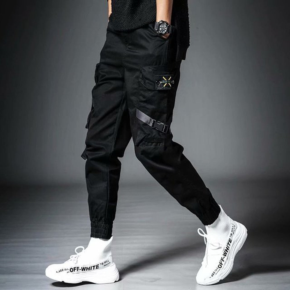 swvws Mens Vintage Hip Hop Style Baggy Jeans Men's Side Pockets Cargo Harem Pants Ribbons Black Hip Hop Casual Male Joggers Trousers Fashion Casual Streetwear Pants 5XL