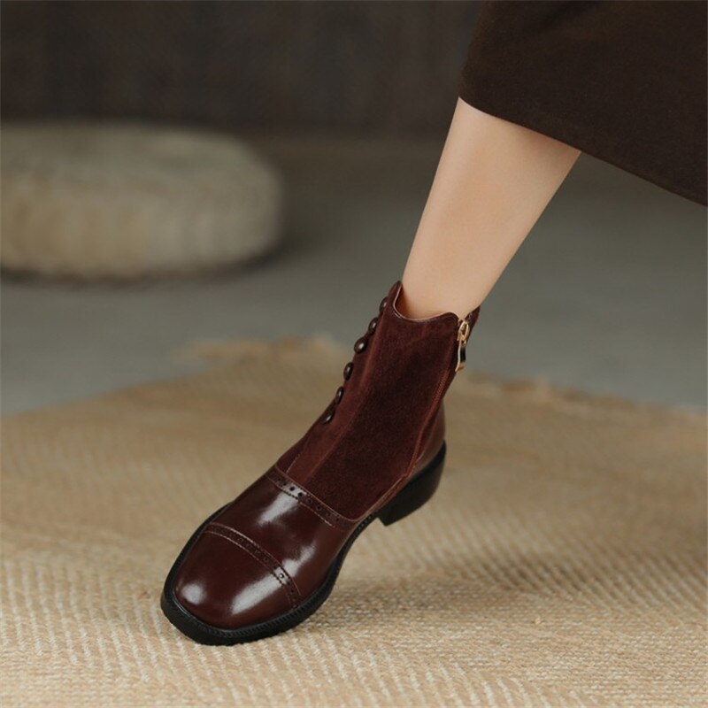 swvws Autumn Boots    Ankle Boots Women Boots with Side Zipper Round Toe Chunky Heel Short Tube Rivet Boots Womens Shoes