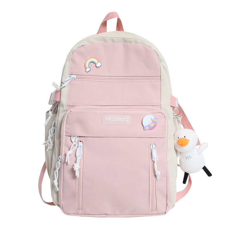 swvws NEW High Capacity Fashion Big Student Backpack Badge Rucksack Girls School Bag Women Backpack Female Cute Leisure Travel Mochila