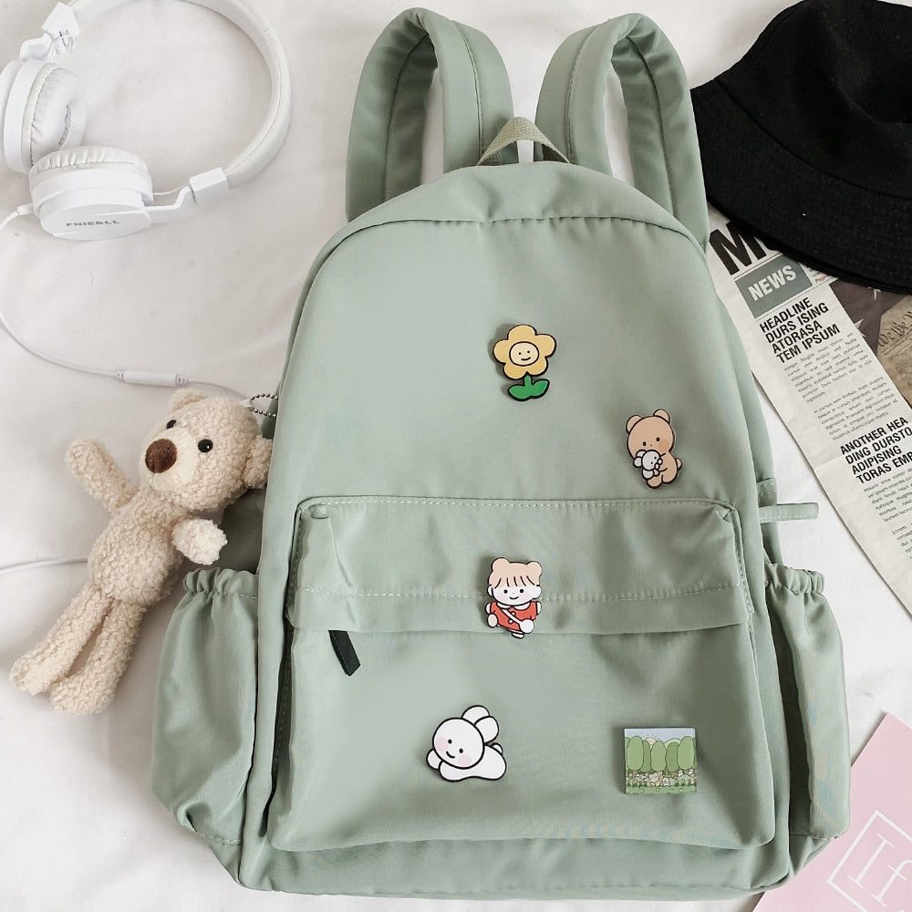 Women Nylon Cute Backpack Bear Female Student College School Bag Badge Girl Doll Backpack Kawaii Book Ladies Fashion Bags Trendy