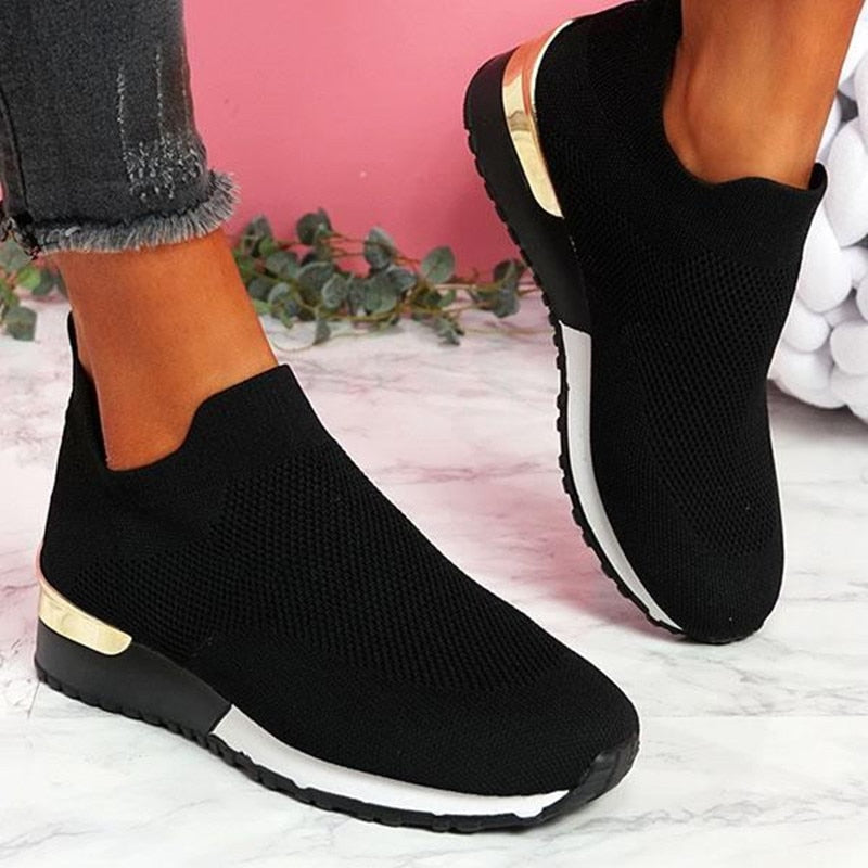 swvws New Spring Knitting Socks Shoes Women  Mesh Breathable Platform Sneakers Slip On Flat Casual Loafers Ladies Vulcanized Shoes