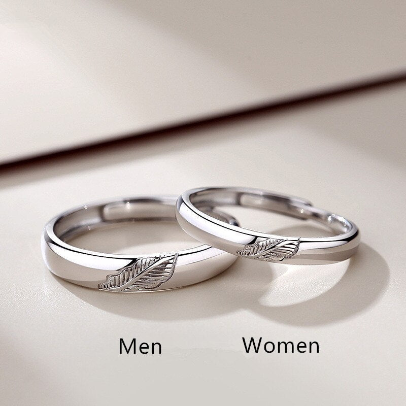 swvws Sterling Silver Angel And Devil Couple Rings Wing Feather Opening Rings For Women Men Lovers Party Jewelry