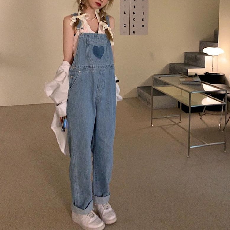 swvws Women Denim Jumpsuits Sweet Vintage Spliced Japan Style Kawaii Streetwear Overalls Fashionable Loose Leisure Harajuku Students